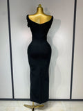Women Black Red Long Bodycon Bandage Dress 2025 Luxury Rhinestone Evening Party Celebrity Elegant Club Wedding Guest Dresses