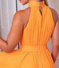 Elegant High Neck Sexy Sleeve A-line Prom Dress Light Orange 100D Chiffon Puffy Vestidos De Noche
