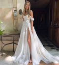 Bohemian Sweetheart Wedding Dress Side Split Floor Length For Women Bridal Gowns 3D Flowers Off The Shouder Robe De Mariee