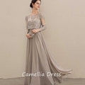 Customized Elegant A Line Chiffon Mother of Bride Dresses Long Sleeve Formal Evening Gowns Lace Bridal Party Dress
