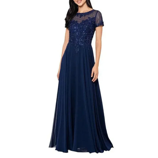 Customized Mother Dresses Short Sleeves A Line Formal Gowns Lace Sequined Bride Party Dress Chiffon robes invitée mariage