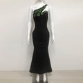 Shining Diamond Women Long Dresses Fashion One Shoulder Sleeveless Bandage Vestidos Female Bodycon Evening Cocktail Party Gowns black
