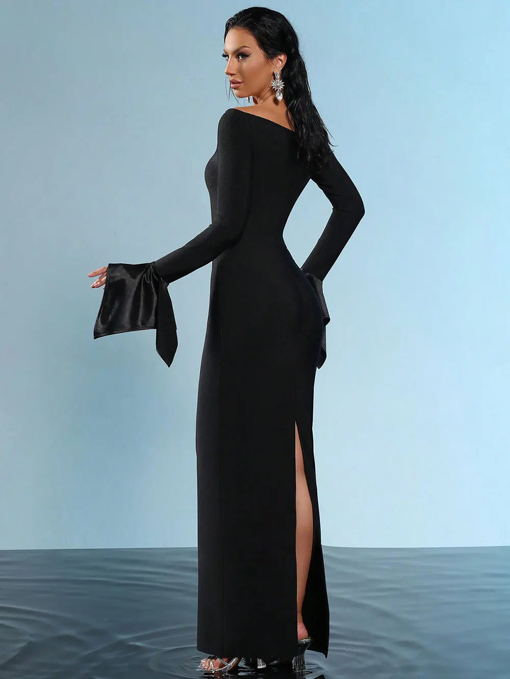 2024 New Elegant Women's Long Bandaged Dress O-neck Long Sleeve Bodycon Dress Cocktail Evening Party Christmas Vestidos