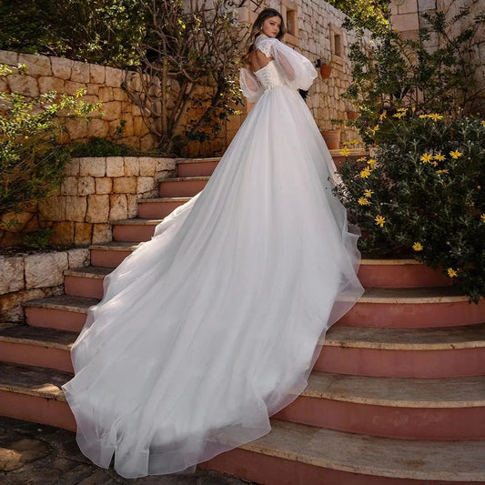 Modest High Collar Long Sleeve Wedding Dress Classic Appliques Dress For Bride Graceful A-line Long Bridal Gown Robe De Mariée