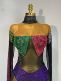 Sparkly Rhinestones Jumpsuit for Women Sexy Mesh Transparent Nightclub Outfit Luxury Birthday Party Stage Performance Costume