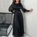Bella Muslim Silk Satin Prom Dresses Modest A-line Wedding Dress Elegant Long Sleeves Ankle-Length Pleat Vestidos De Fiesta Black