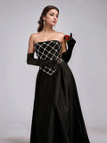 Elegant Black Backless Diamond High waist Long Dress Bandage Women's Sexy Strapless Sleeveless Evening Festival Party Gowns