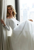Boat Neck A-Line Wedding Dresses Long Sleeveless Floor Length Bridal Gowns Custom Made Elegant Customize To Measures