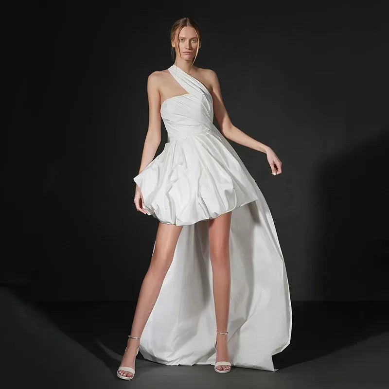 White Mini Wedding Dresses Strapless Sleeveless Short Satin Bridal Dress Boho Beach Wedding Prom Ball Gowns Customized Custom Color