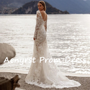 Aenyrst Elegant Long Sleeves Appliques Wedding Dresses Lace Mermaid Backless Floor Length Bridemaid Gowns Luxury فستان الزفاف
