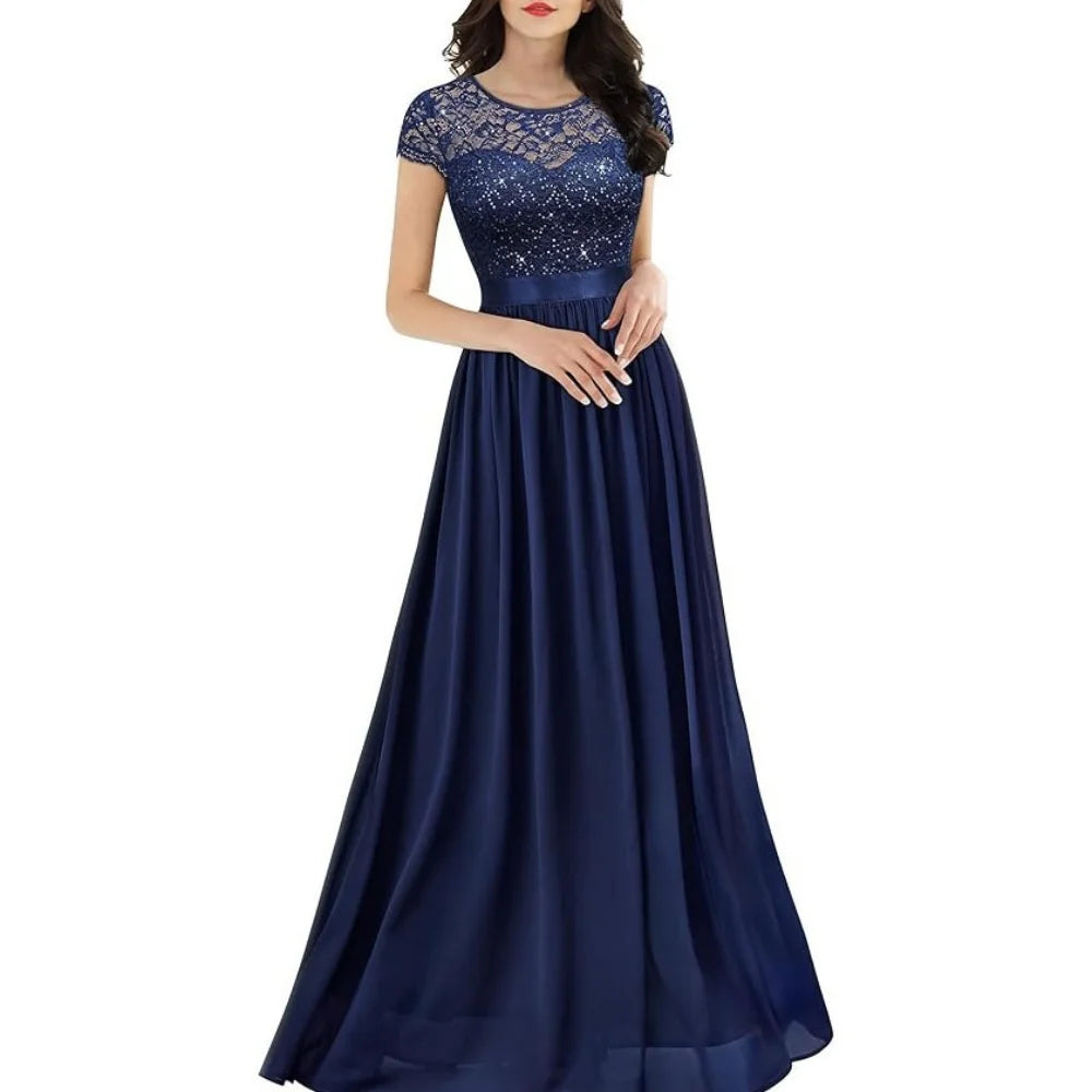 Mother Of The Bride Dress - Formal Custom Elegant Mother of Dresses O Neck Evening Gowns Sequined A Line Bride Party Dress Lace robes invitée mariage picture color