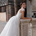 Wedding Dress Short Sleeves Lace Appliques Mermaid Bridal Dress With Detachable Train Over skirt Lace Wedding Gowns