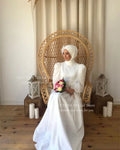 Muslim Wedding Dresses Puff Sleeve Satin Civil Bridal Gowns Customized Bride Dress Muslim robe de mariée