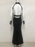 Elegant Black Sexy Off Shoulder Diamond Bead Tight Maxi Long Bandage Dress Women'S Celebrity Evening Runway Party Gowns