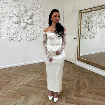 Vintage Lace Long Sleeves Wedding Dresses Off The Shoulder Mermaid Bridal Dresses Ankle Length Formal Brides Gowns As Picture