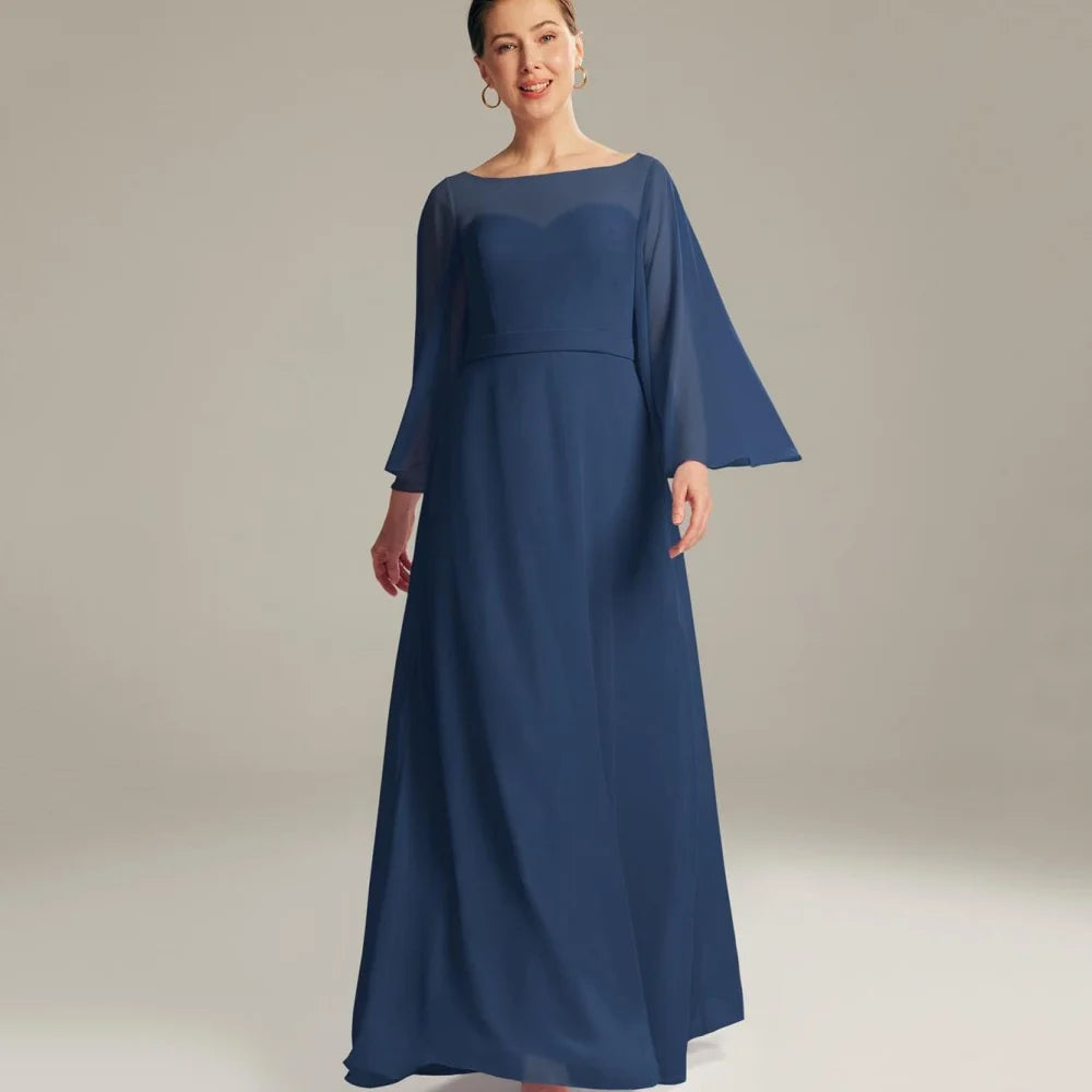 Customized Mother of Dresses Elegant Simple Long Sleeve Bride Party Dress A Line Chiffon Formal Gowns New robes invitée mariage picture color