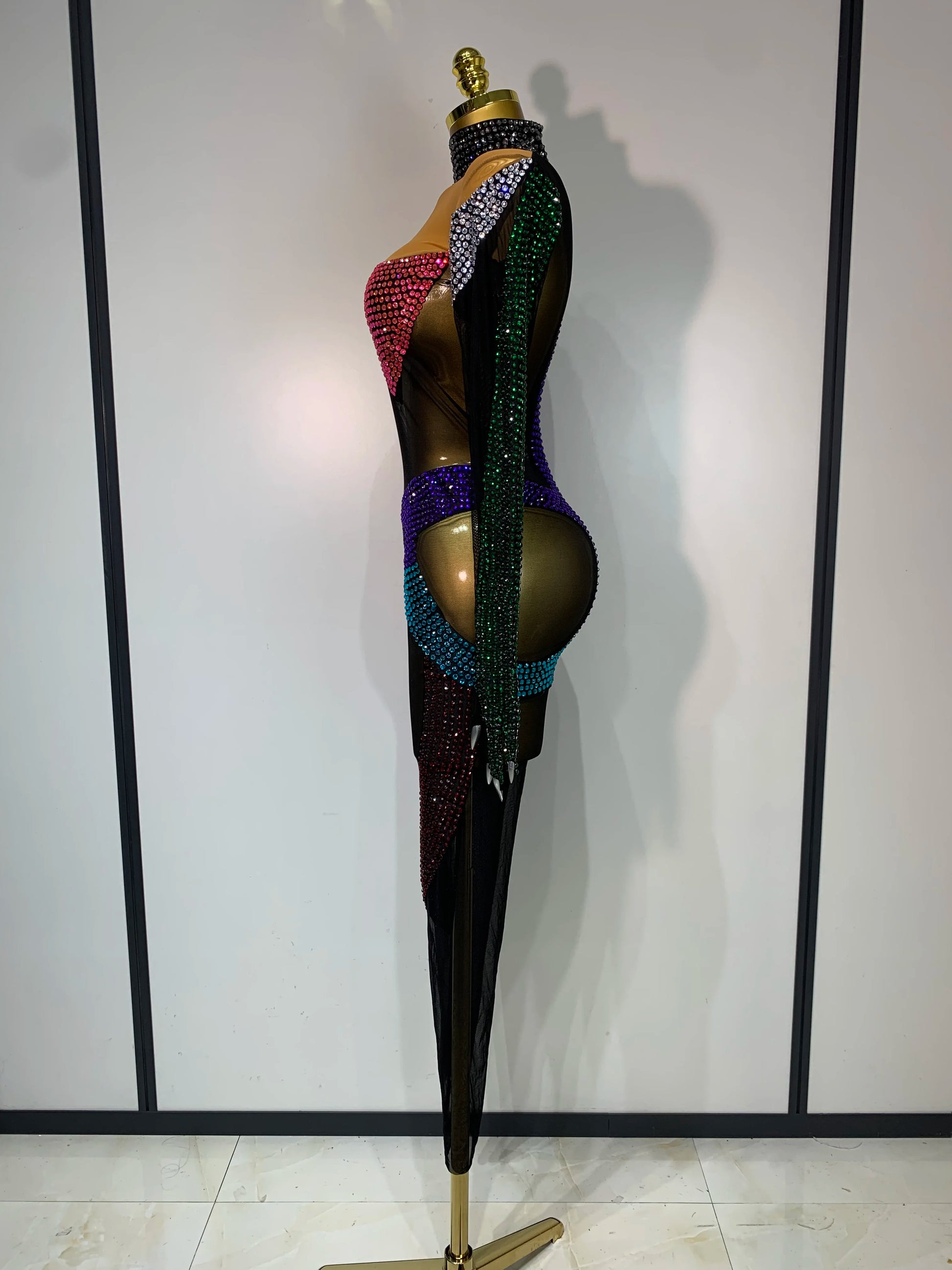 Sparkly Rhinestones Jumpsuit for Women Sexy Mesh Transparent Nightclub Outfit Luxury Birthday Party Stage Performance Costume