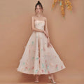 Strapless Light Pink Women's Dress A-line Evening Dresses For Women Feather Dress Applique Prom Dress Ankle Length Dress