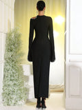2025 Sexy Women's Light Luxury Hot Diamond Hollow Design Bandage Dress O-Neck Long Sleeve Bodycon Long Dress Club Party Vestidos