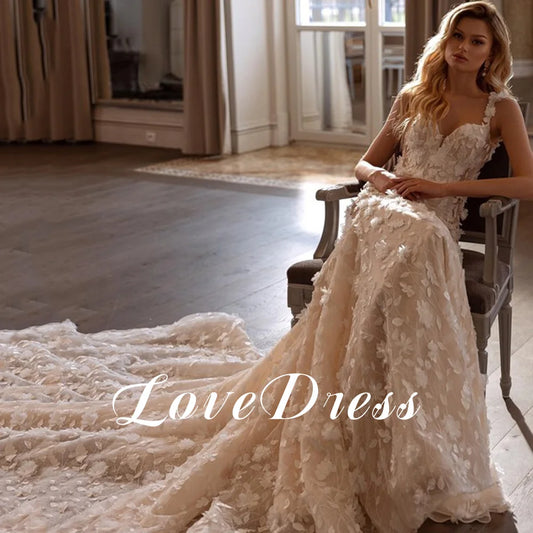 LoveDress Luxury V-Neck Mermaid Wedding Dress Sleeveless Lace Appliques Beach Bride Gown Backless Sweep Train Vestido De Novia