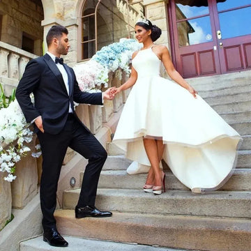 High/Low Train Wedding Dress Spaghetti Sleeveless A-Line Bridal Gowns Back Zipper Custom Made Simple Vestido De Noiva casamento As Picture