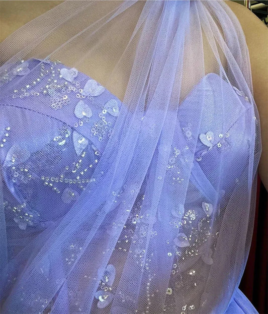 Lavender Tulle Prom Dresses One Shoulder A-line Wedding Dress Elegant Sleeveless Floor-Length Vestidos De Fiesta