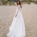 Bella White Tulle Prom Dresses Lace Embroidery A-line Wedding Dress Elegant Long Sleeves Floor-Length Vestidos De Fiesta