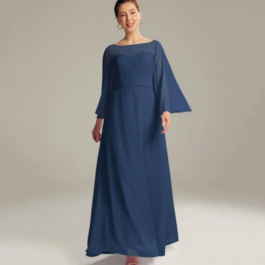 Customized Mother of Dresses Elegant Simple Long Sleeve Bride Party Dress A Line Chiffon Formal Gowns New robes invitée mariage