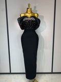 Women Sexy Off Shoulder Beading Bodycon Bandage Dress 2025 Celebrity Elegant Evening Club Party Luxury Birthday Dresses black
