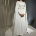 Elegant Muslim Wedding Dress Cape Long Sleeves A Line O Neck Bride Dress Lace Appliques Sweep Train robe de mariee