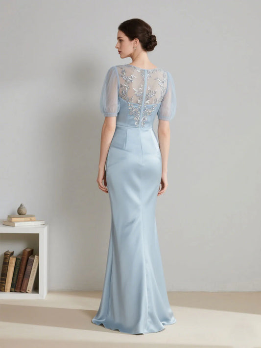 Mother Of The Bride Gown - Sexy Mermaid Wedding Party Dress Floor Length Scoop Neck Half Sleeve Appliques Mother of the Bride Gown 2025 Free Customized