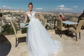 A-Line Lace Appliques Tulle Wedding Dress Scoop Neck Full Sleeves Open Back Sweep Train Bridal Gown Vestido De Novia Custom Made