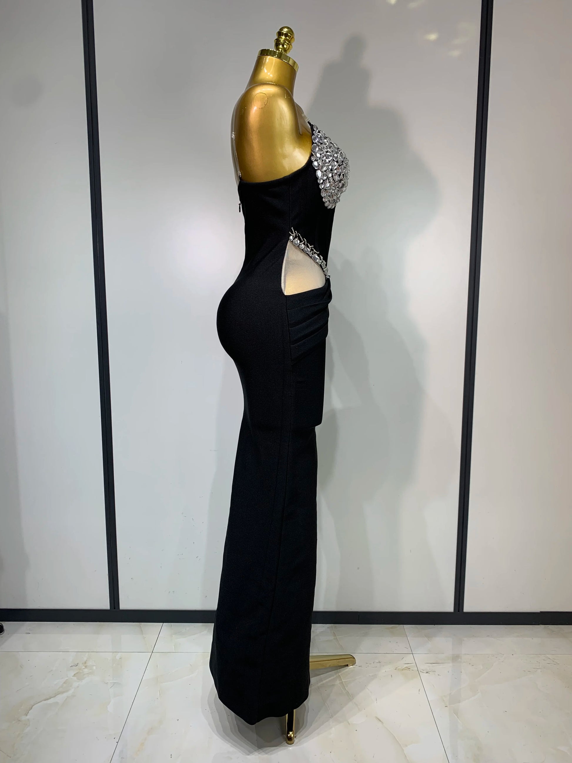 Women Sexy Evening Party Dress Crystal Beading High Quality Black Nightclub Prom Gown Formal Luxury Birthday Bandage Dresses