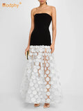 2025 Sexy Women Strapless Dot Mesh Patchwork Long Dress Patchwork Polka Dot A- Line Slim Dresses Female Evening Party Gowns