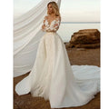 Bohemian Wedding Dresses Elegant Women Sexy V-Neck Mermaid Detachable Two In One Applique Button Bridal Gowns Vestidos De Ivory