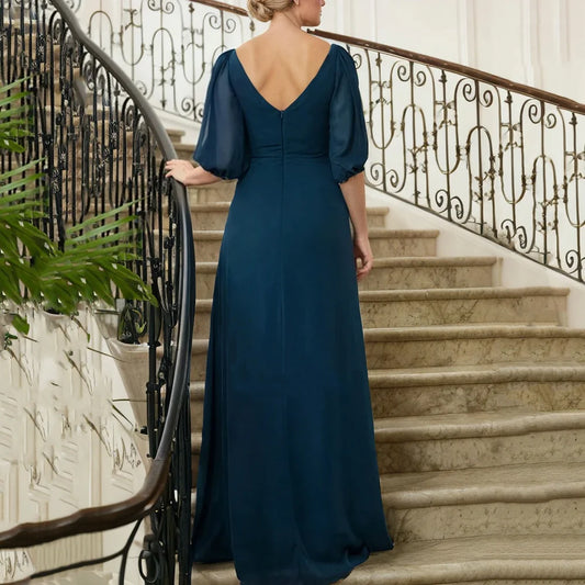 Simple Customized Mother of Dresses Elegant V Neck Bride Party Dress A Line Chiffon Formal Gowns robes invitée mariage