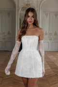 Bella White Mini Prom Dresses Strapless Glitter Lace Appliques Wedding Dress Elegant Lace-up Back Vestidos De Fiesta 2024 As Picture