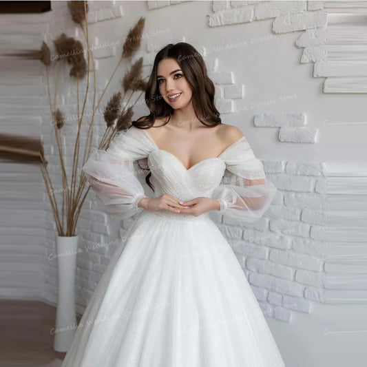 Luxury Lace Tulle Wedding Dresses Women's Elegant Sexy A Line Sweetheart Long Sleeve Princess Formal Bridal Gowns Vestidos Gala