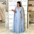 Baby Blue Chiffon Saudi Arabia Long Prom Dresses Cape Sleeves Formal Evening Party Dress Dubai Women Party Gowns As Picture