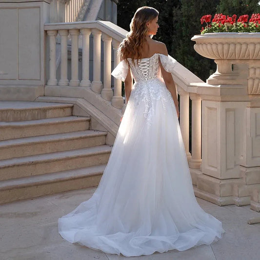2025 A-Line Wedding Dresses Off The Shoulder Princess Lace Bride Dress Boho Beach White Wedding Prom Gowns Custom Made