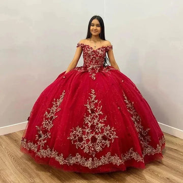 Luxury Burgundy Quinceanera Dresses Gold Lace Appliques 3D Flower Vestidos De 15 Anos Formal Birthday Party Gowns Burgundy