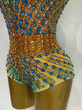 Shining Rhinestones Bodysuit Women's Birthday Celebrate Evening Party Outfit DS Bar Show Wear Singer Dancer Performance Costume