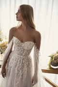Sparkling Eightale Bohemian Wedding Dresses Off the Shoulder Beaded with Pearls Appliques Wedding Gown Boho Bridal Dresses