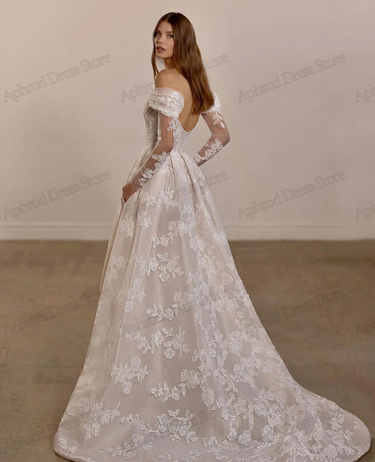 Vintage Wedding Dresses A-Line O-Neck Bridal Gowns Lace Appliques Off The Shoulder Robes For Formal Party Vestidos De Novia