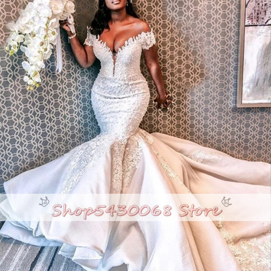 KapokDressy South African Mermaid Wedding Dress Off The Shoulder Sexy V-Neck Wedding Gowns Zipper Country Dubai Bridal Gown