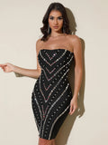 2025 Spring Women's Light Luxury Nail Bead Bandage Dress Strapless Sleeveless Bodycon Bareback Mini Dress Evening Party Vestidos