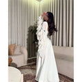 Elegant Arabia A-Line White Prom Dress Chiffon Long Cape Sleeves Ruffles Floor Length Evening Dress vestido de gala