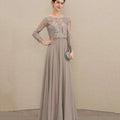 Customized Elegant A Line Chiffon Mother of Bride Dresses Long Sleeve Formal Evening Gowns Lace Bridal Party Dress Picture Color