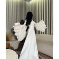 Elegant Arabia A-Line White Prom Dress Chiffon Long Cape Sleeves Ruffles Floor Length Evening Dress vestido de gala
