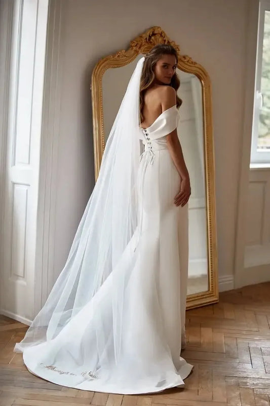 Simple V-neck Satin Mermaid Wedding Drsses Pleat Slit Slit Custom Made Formal Bridal Grown Vestido De Noival